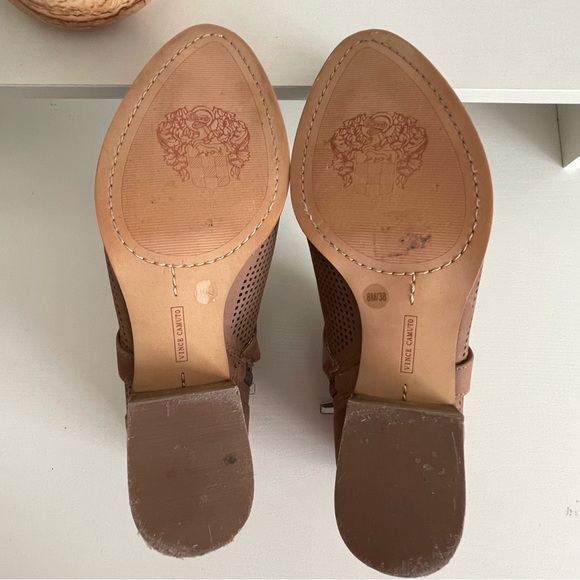 Vince Camuto Women's Casha Perforated Booties Size 8M Leather Tan Stacked Heel - Picture 7 of 10